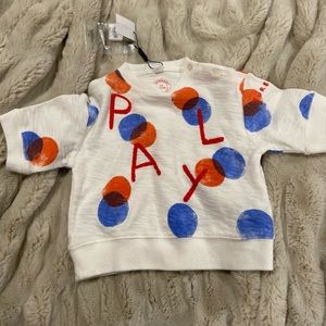 Burberry: Blue, orange dots PLAY white shirt. Size 2Y